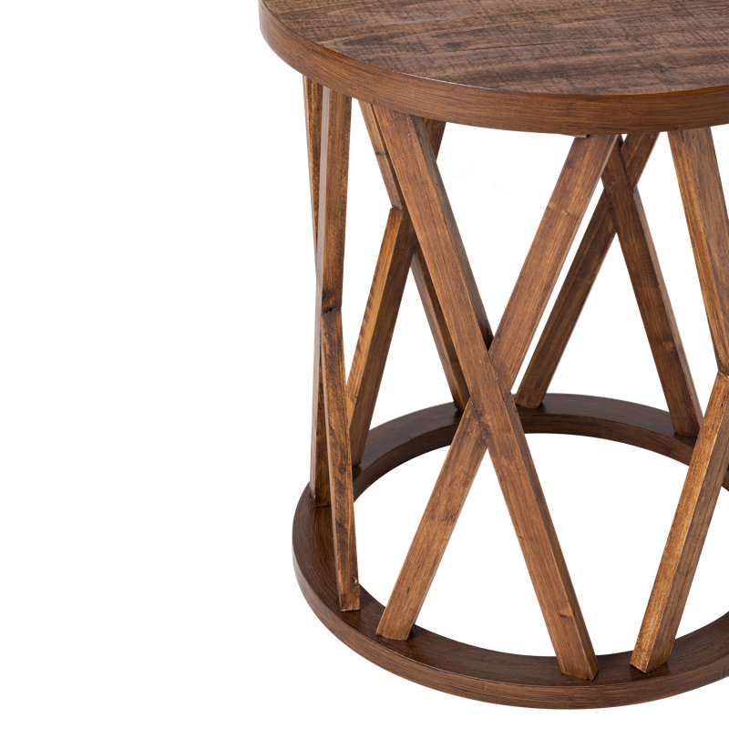 Gracie Oaks Viradis Farmhouse End Table, Rustic Round Side Table with X